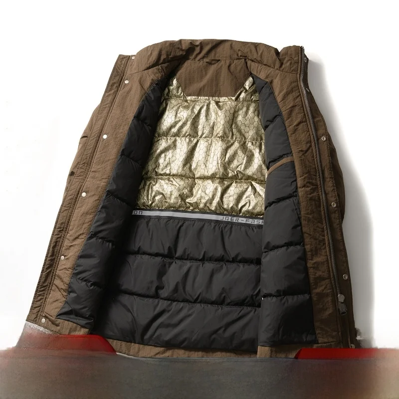 

Мужская зимняя пуховая куртка средней длины с графеновым покрытием, утепленная, стеганая, стандартного кроя, с длинными рукавами, на молнии