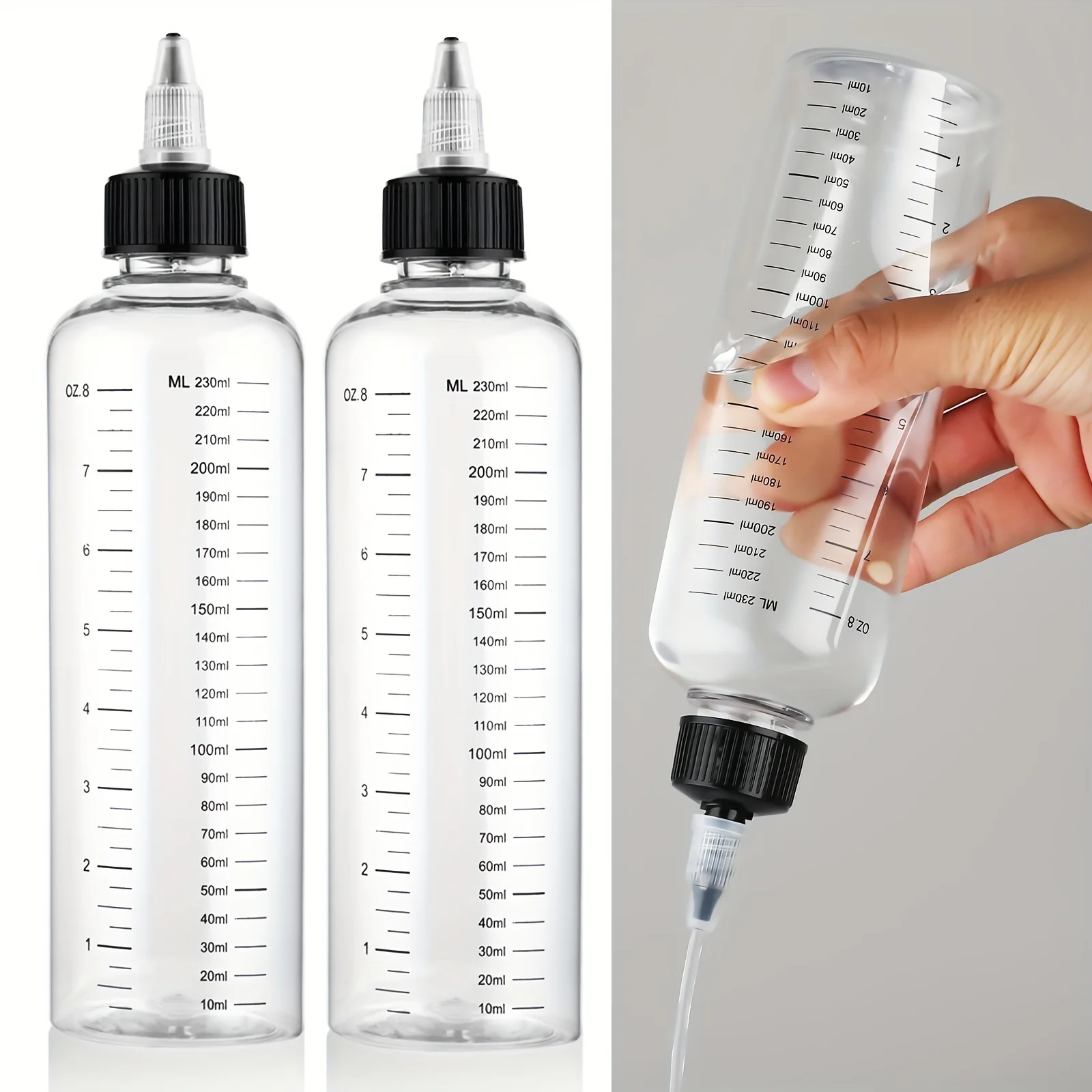 2 Stück 250 ml abgestufte Quetschflaschen, Quetschflaschen für Öl, Ölapplikationen, geeignet für Salon-Haarpflege, Färben, Malkleber