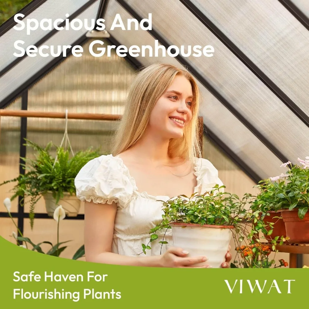 Large Outdoor Polycarbonate Greenhouse with Quick Assembly and Roof Vent for 6x7.5 FT Garden