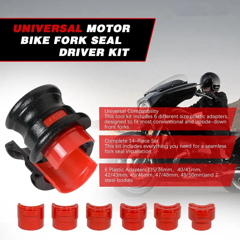 MOTO4U Bike Fork Seal Driver Kit 35-50mm Universal Motorcycle Fork Seal Driver Tool 12 Plastic Fork Seal Driver& 2 steel bodies
