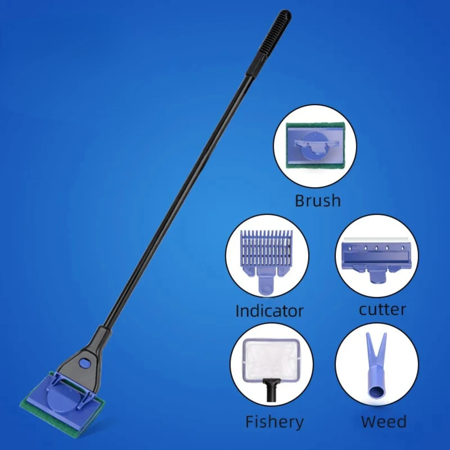 

EW Fish Tank Glass Cleaning Brush Aquarium Tool Fishing Aquatic Grass Clip Algae Scraping Long Handle Five-in-One Cleaning