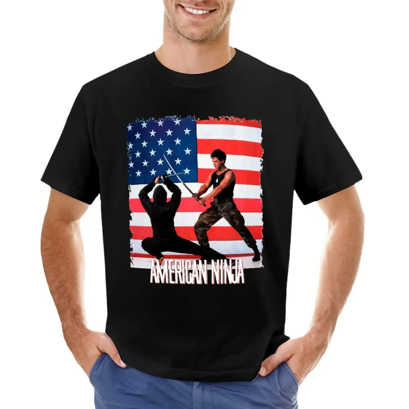 2024 verano estilo divertido americano Ninja artes marciales Michael Dudikoff estrella negra clásica camiseta corta hombres ropa camisetas gráficas