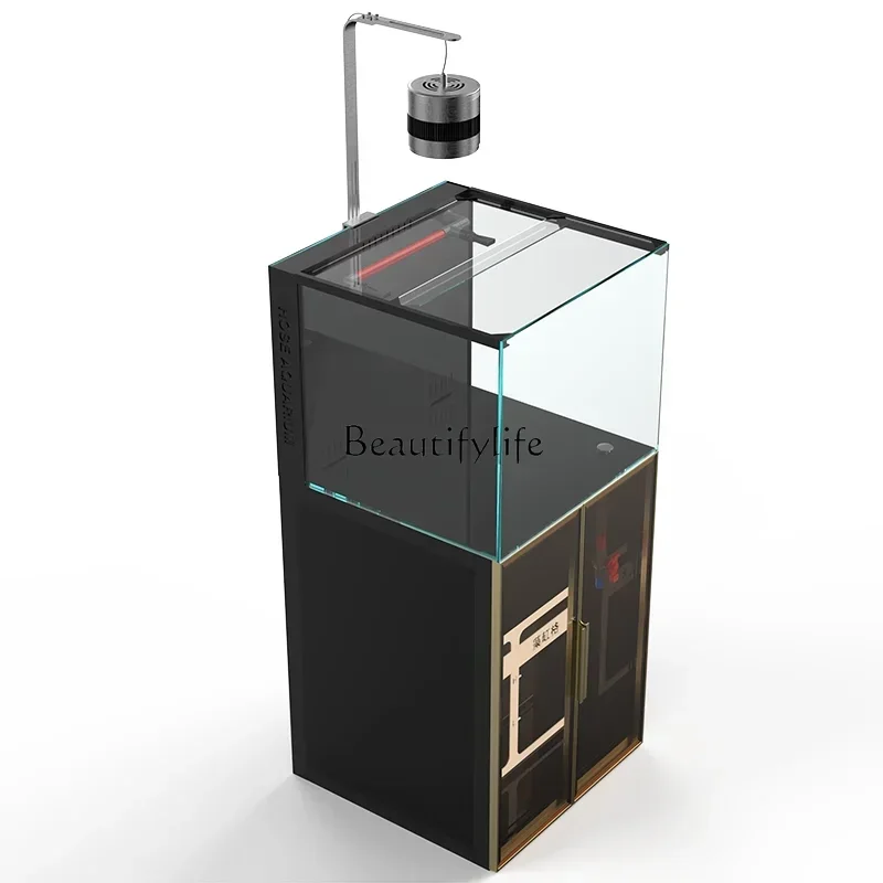 

FG26Seawater Fish Tank Aquarium Small Household Aluminum Alloy Super White Glass Overflow Bottom Filter