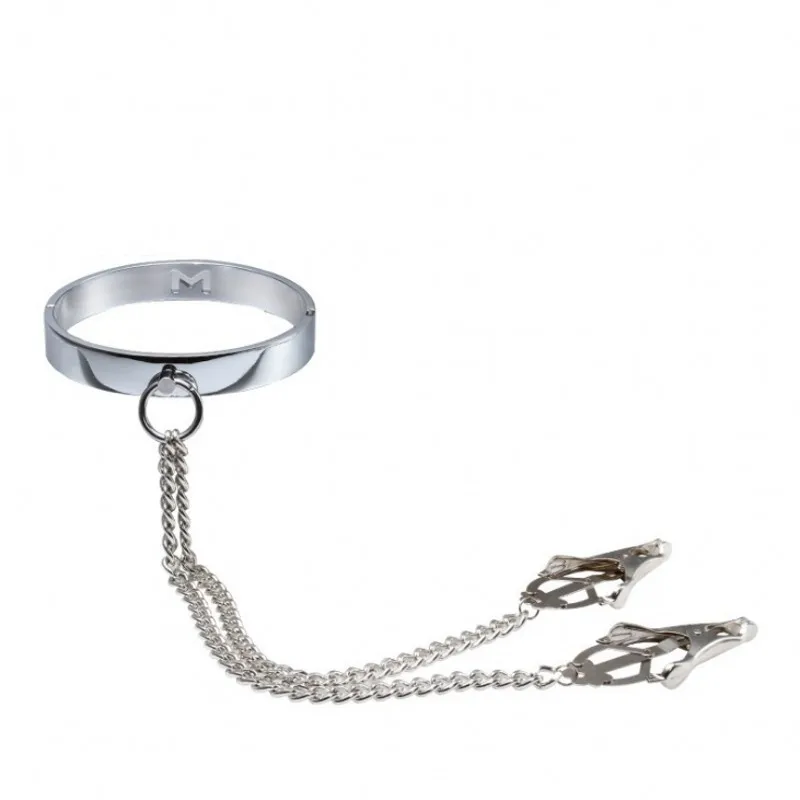 عبودية الوثن طوق سلسلة الياقات الحلمة المشابك للجنسين المختنق طوق مع الحلمة المشبك BDSM لعبة تدريب ألعاب الكبار لعبة الجنس