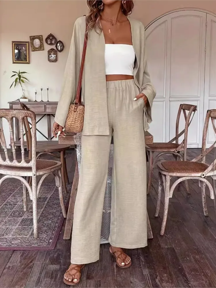 Autumn Suit  Cotton Sleepwear Two-piece Women\'s Spring Homewear Bat Sleeve Cardigan Wide Leg Pants Loose Suit For Women Clothing