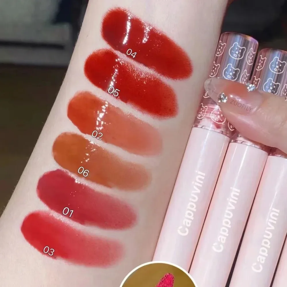 Cherry Mirror Water Lip Gloss Lips Glaze โปร่งใสแก้วสีชมพู Lip Oil กันน้ําลิปสติก Clear Tint Make up Nude Brown