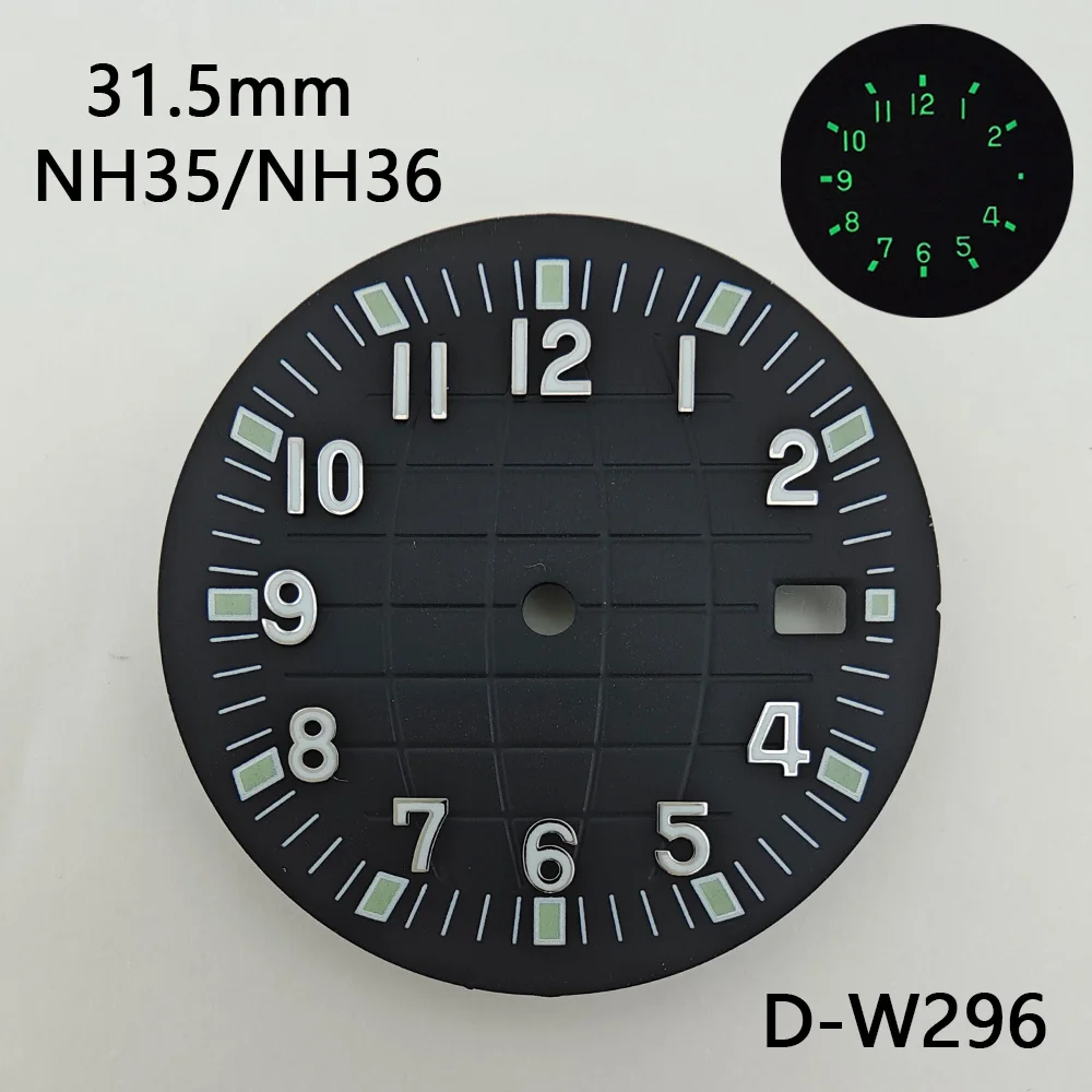 31.5mm NH35 Dial Watch Dial with Date Window, Gradient Color, Green Lume, Earth Design, Custom Logo