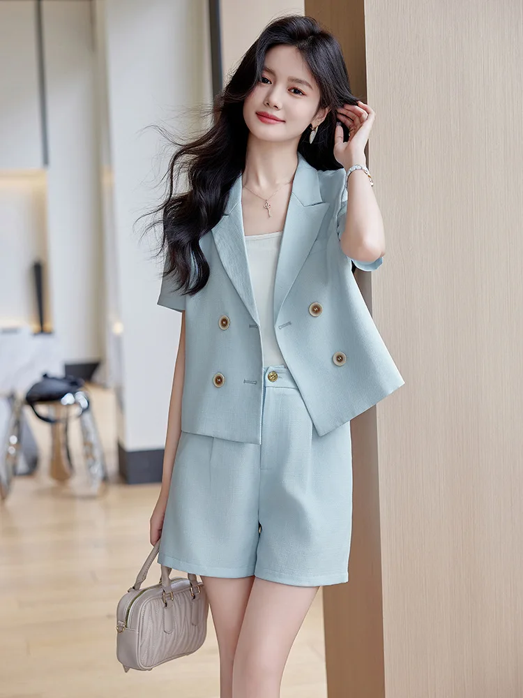 White Small Suit Women's Summer2024New Korean Style Small Anti-Aging Casual Two-Piece Suit