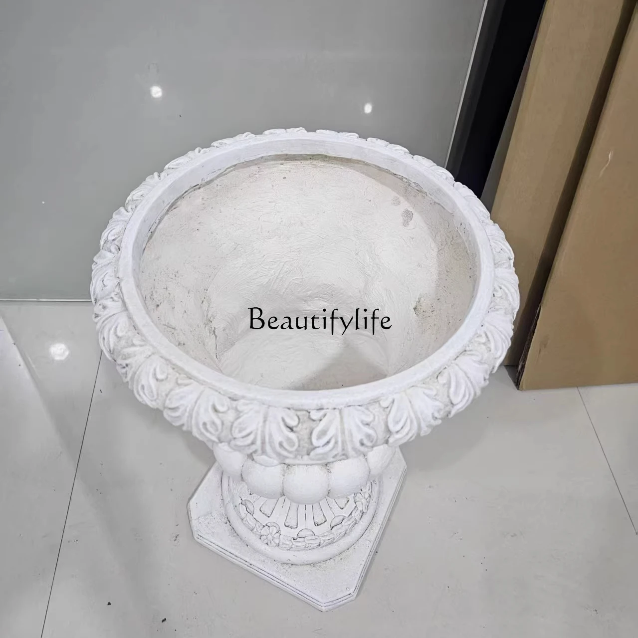 European high-footed large flower pot balcony antique Roman column style home decoration