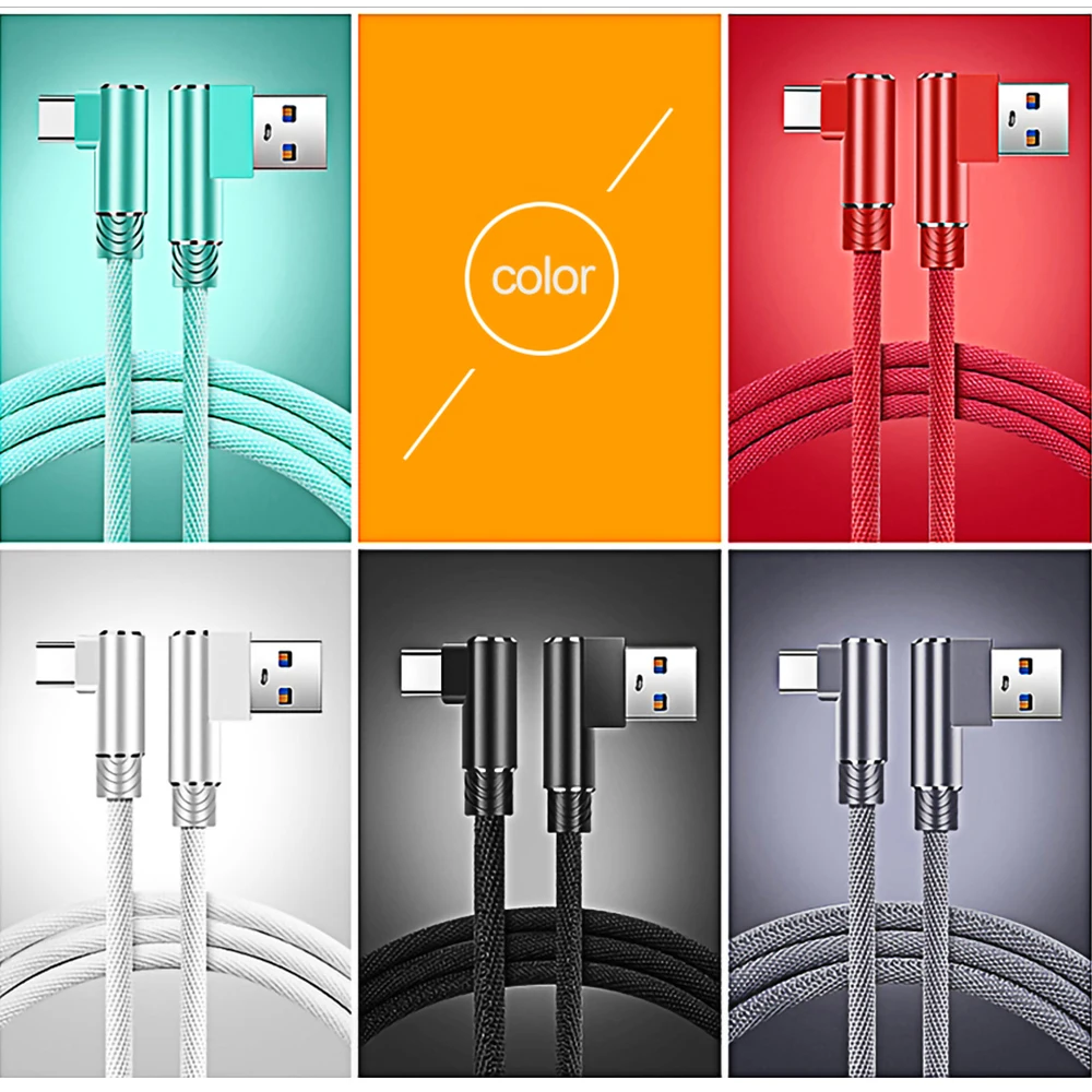 ประเภท C สาย USB 90องศาสำหรับ Samsung S9 S10 S8 2A Fast Charger ข้อมูลสายเคเบิลสำหรับ Xiaomi mi 9 Huawei P30 P20 Mate20