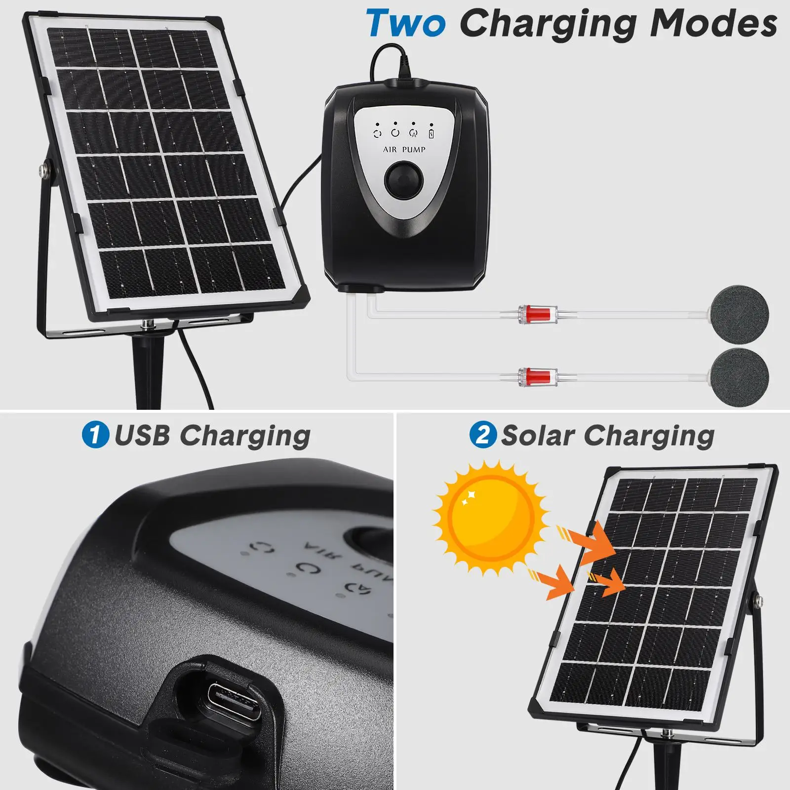 Solar Air Pump ABS Material Oxygen-increasing Pond Aerator for Aquarium Fish Tank USB Solar Powered Powerful High-output Water