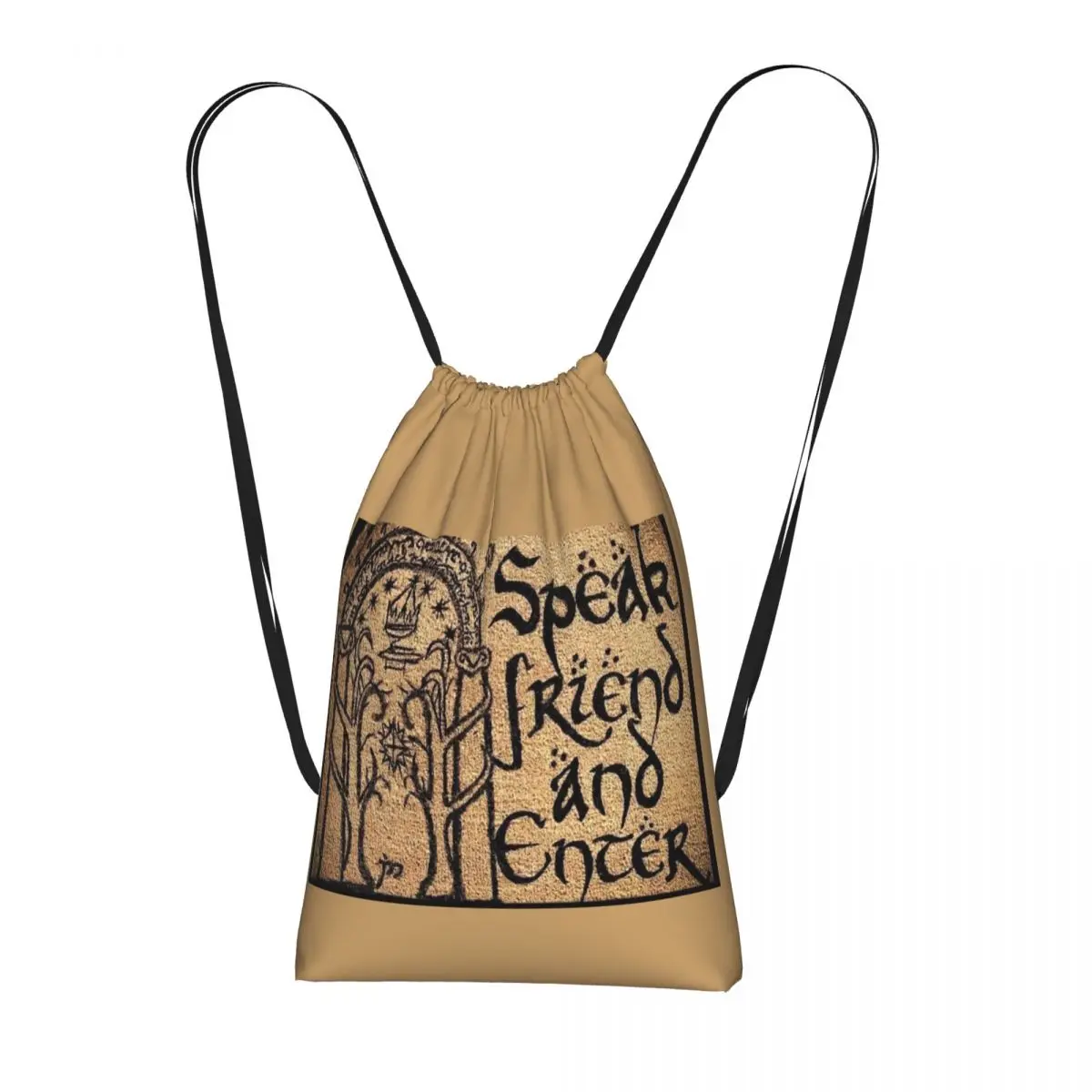 Speak Friend And Enter Drawstring Backpack Sports Gym Bag Portable Travel Drawstring Bag for Men Women