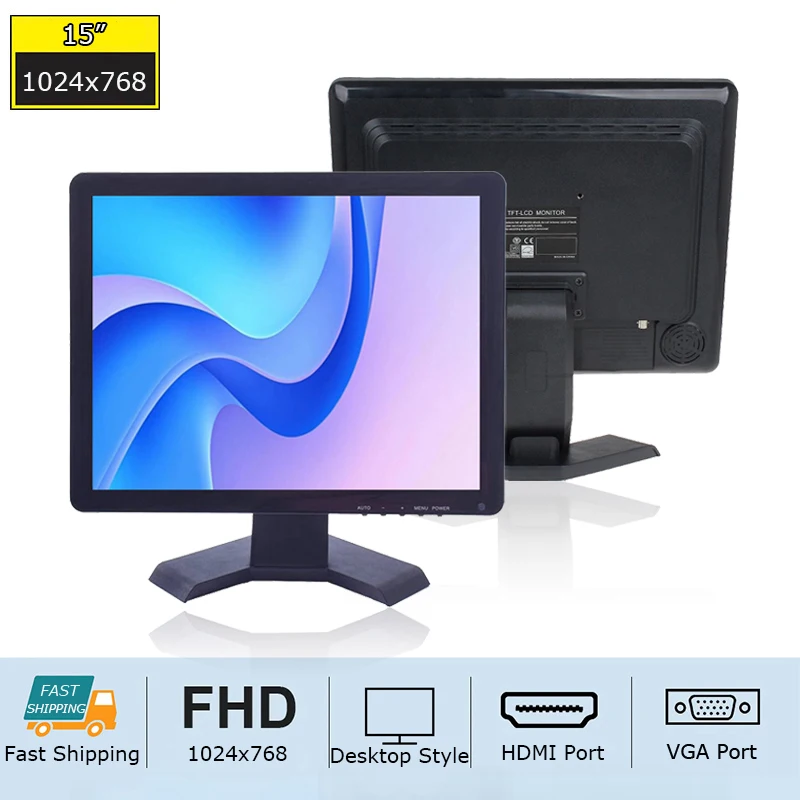 1024x768 15 Inch Desktop POS Machine Use CCTV HD Computer Resistive/Capacitive Touch Screen Monitor With AV BNC VGA HDMI USB