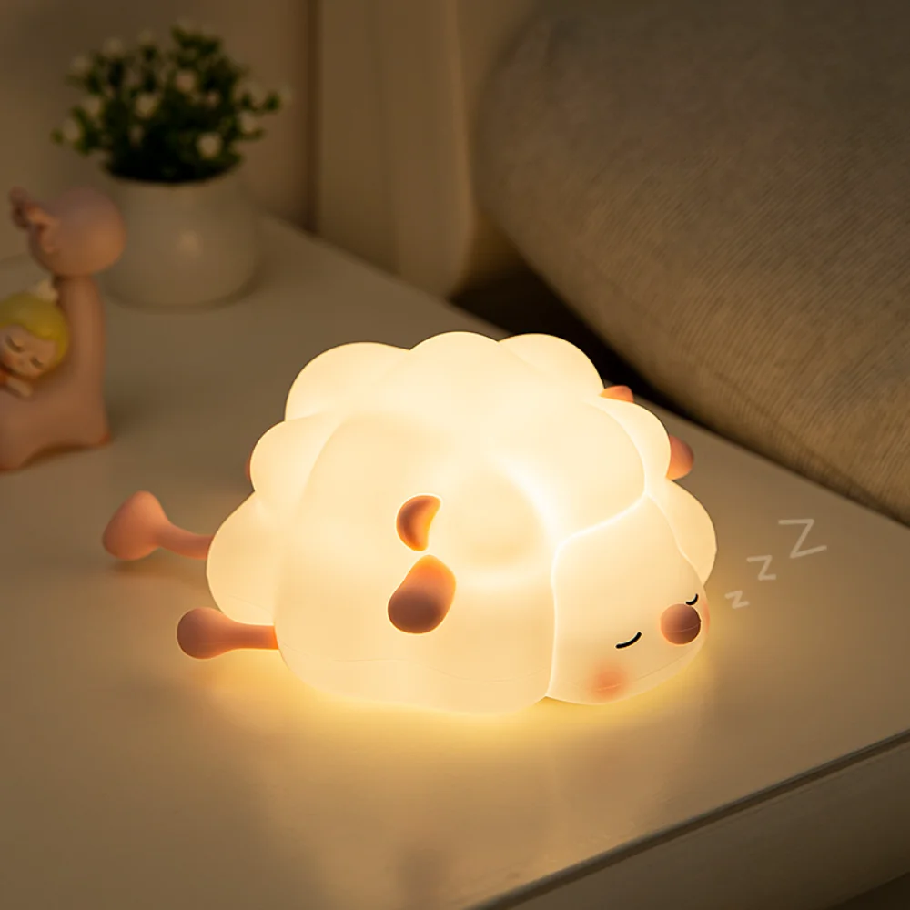 Little Sleep Night Light LED para niños, mesita de noche, Linda luz nocturna de oveja, Sensor táctil para bebé, luz nocturna de silicona