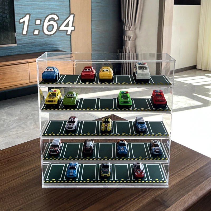 Clear Acrylic Display Cabinet with Parking Location Frame for 1/64 Car Models, Assembled Storage Boxes for Hot Wheels, Toys