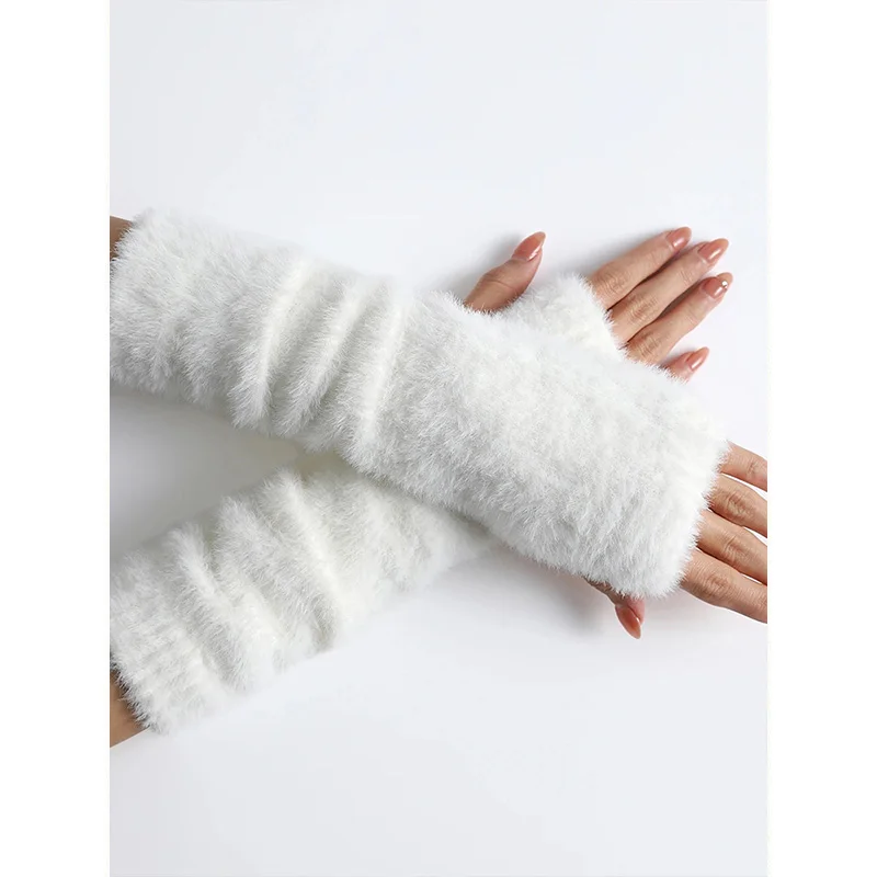 Botvotee 2026 Fall Winter Women Arm Warmers Mink Like Velvet Fingerless Gloves Y2K Wrist Warmers