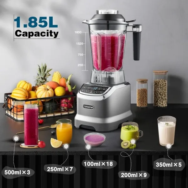 AMZCHEF Blender makeup 1800 W, Blender profesional untuk dapur dengan botol perjalanan 600ml, Blender kecepatan tinggi