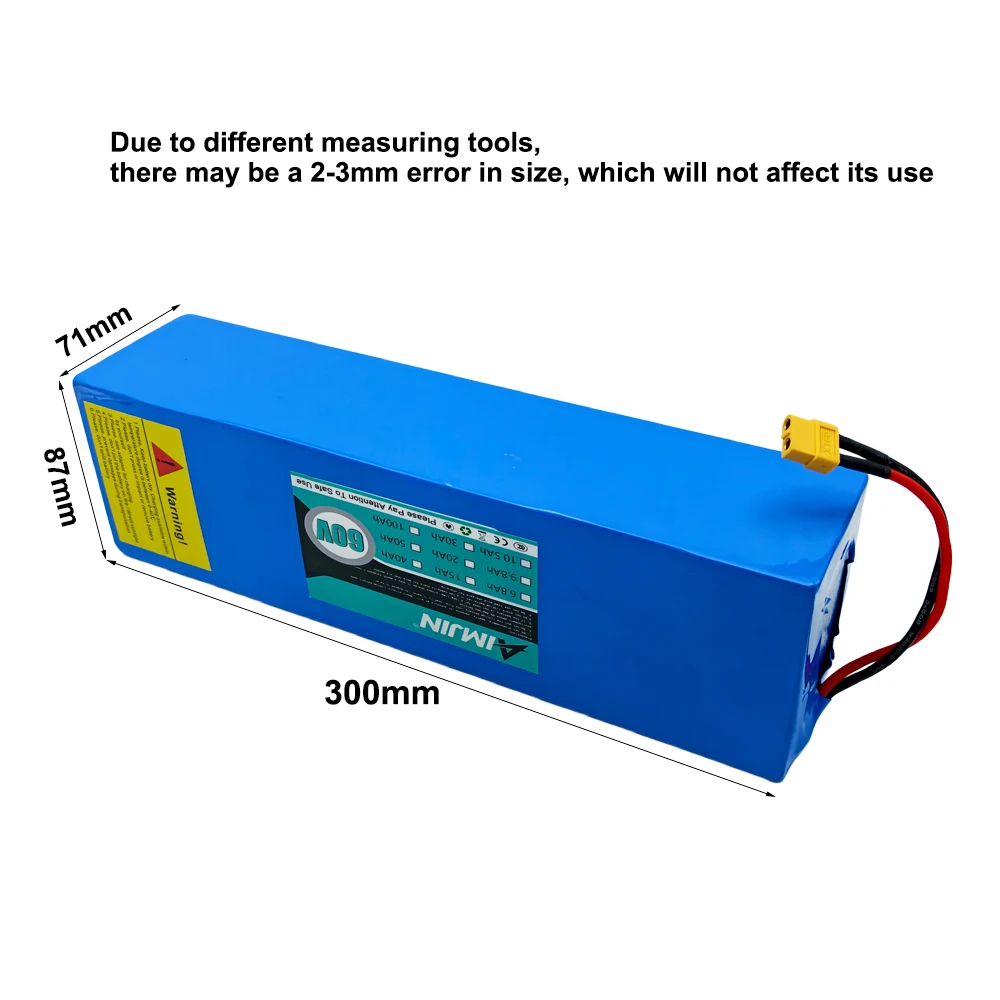 for Motorcycle, Scooter, Bicycle 2000W Motor 16s4p Battery Pack 60V battery 15000mAH 18650 Lithium with BMS