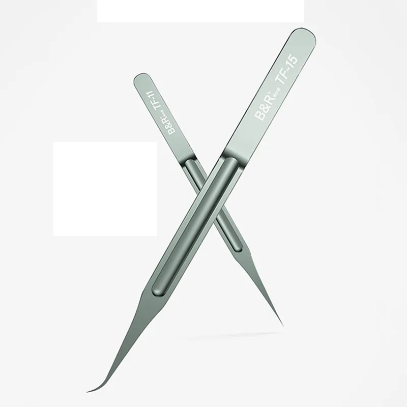B&R TF-11 TF-15 Non-Slip Curved Straight Tips Microblade Series Titanium Alloy Macro Tweezers Non-Magnetic For Micro-Maintenance