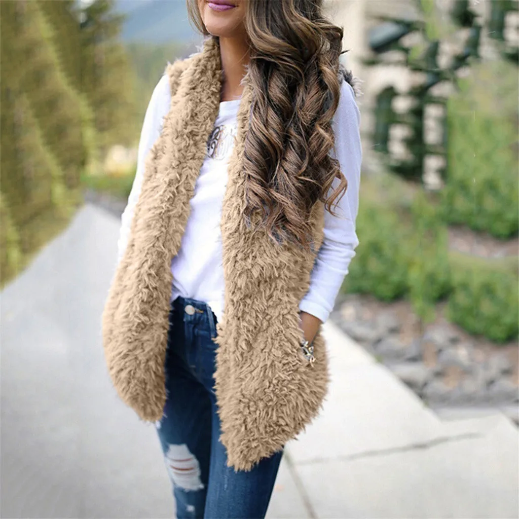 Fashion Winter Sleeveless Vests Coats Women Coats Furry Outerwear Ladies Long Cold Faux Fur Warm Vest Casual 2023