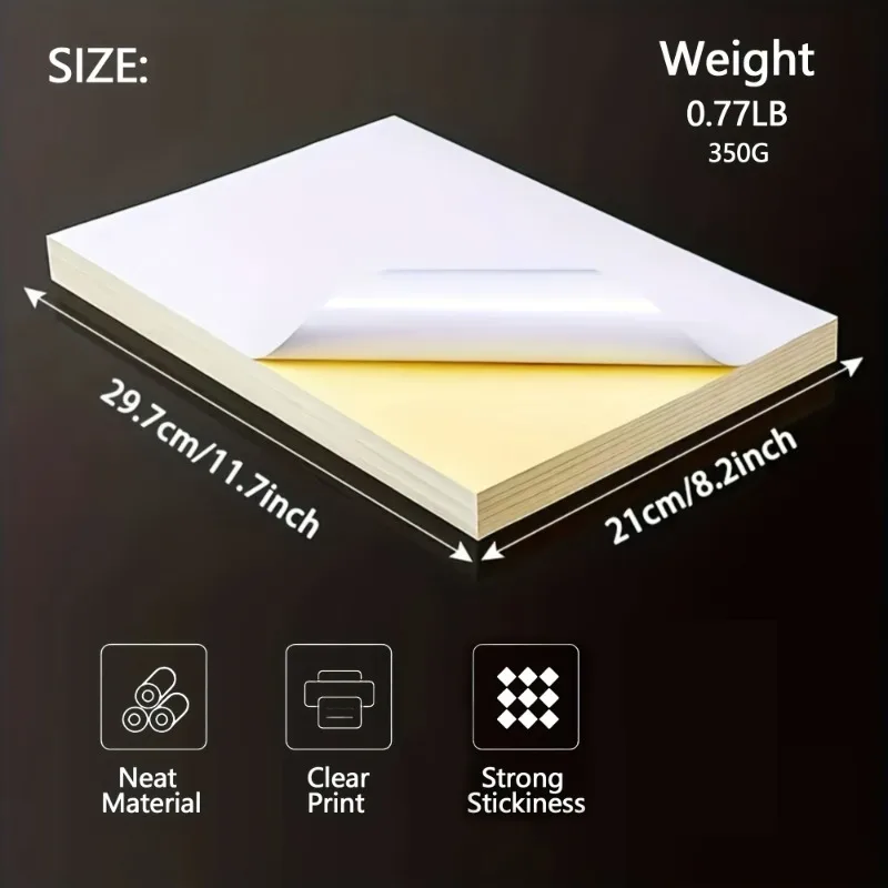 50 Sheets A4 Self-Adhesive Sticker Labels - Matte & Shiny Finish, Inkjet Printer Compatible, Quick & Smooth Feeding, High-Streng