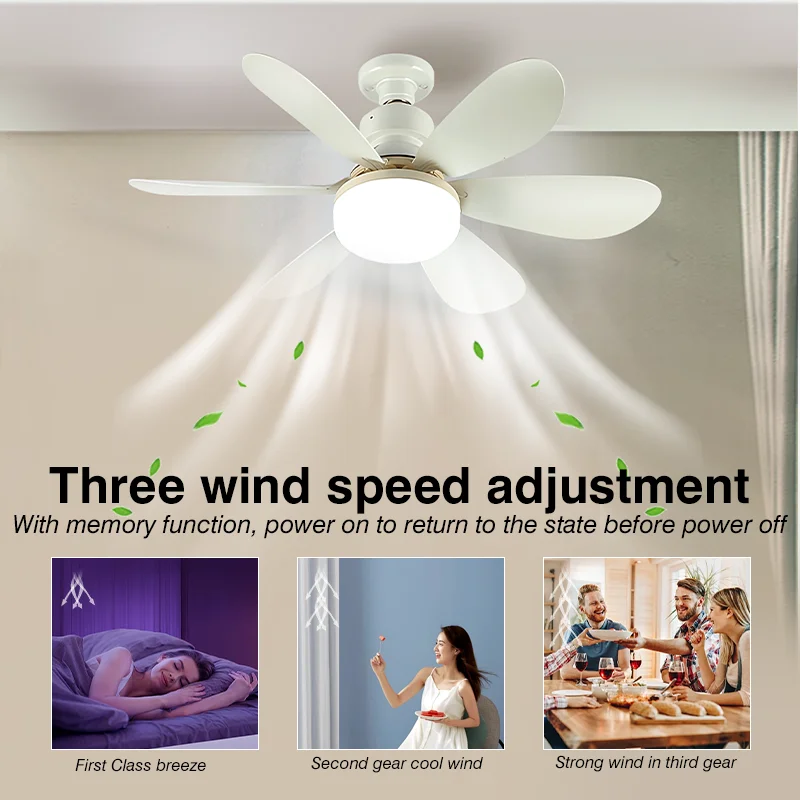 Estate LED40W ventilatore a soffitto E27 Terza modalità con telecomando Forte forza del vento Mini Fan dimming per la casa 85-265V