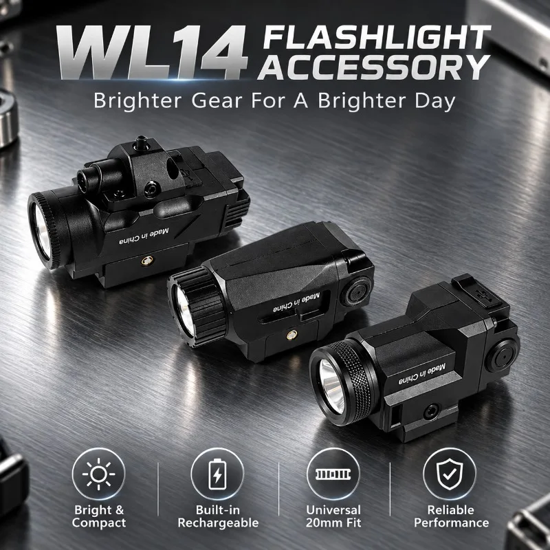 20mm Rail Mountable WL14 Model Illuminator, High Bright Rechargeable Flashlight Hobby Decoration Accessory