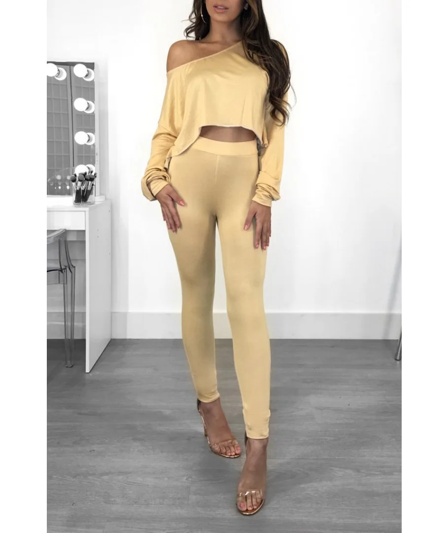 

Autumn Winter Women's Suits Long Sleeve Elastic Waist Pants Two-Piece Casual Solid Color Slant Neck Top Tight Leggings Pants Set