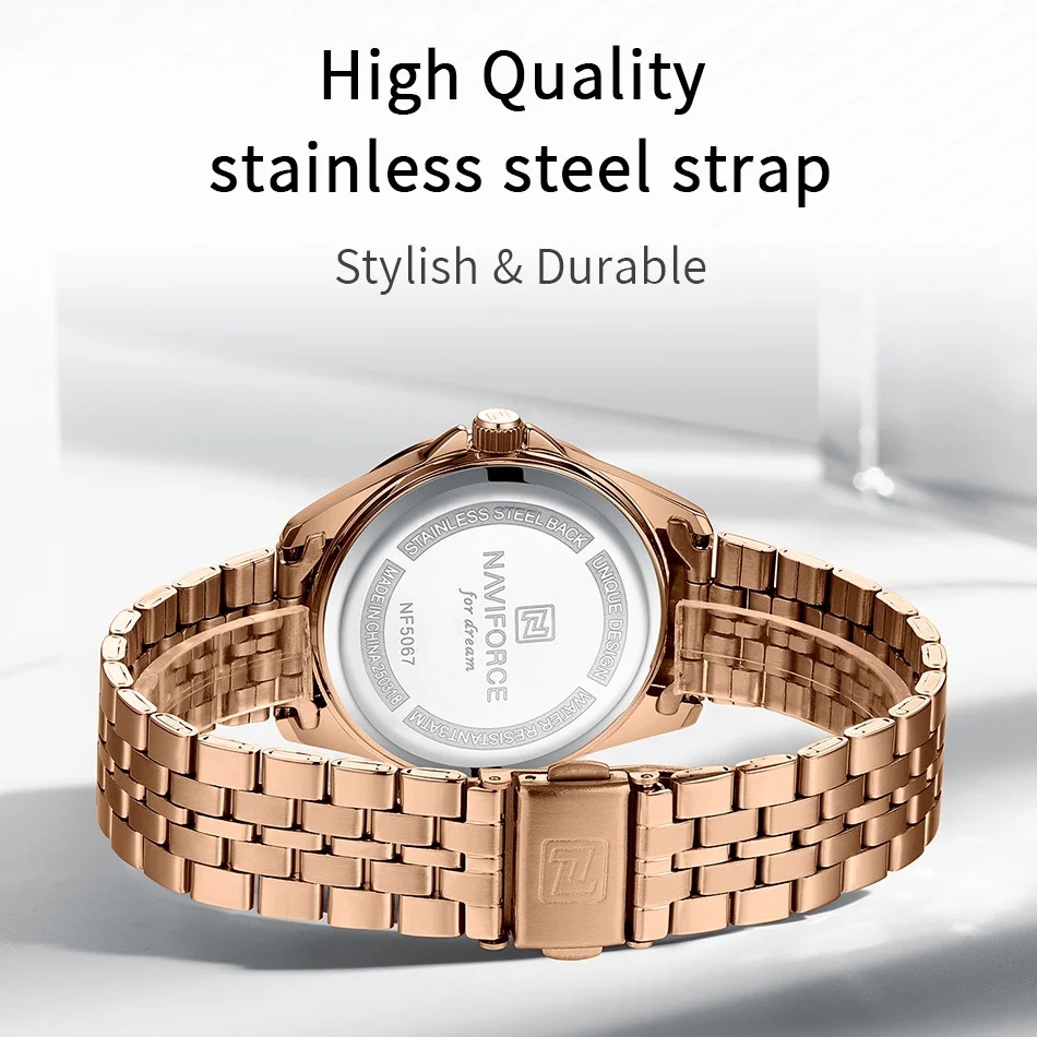 ساعة يد نسائية كلاسيكية مقاومة للماء من NAVIFORCE، حافظة دائرية، تصميم بسيط، سوار فولاذي غير قابل للصدأ، هدايا على مدار الساعة بعمق 3ATM #5