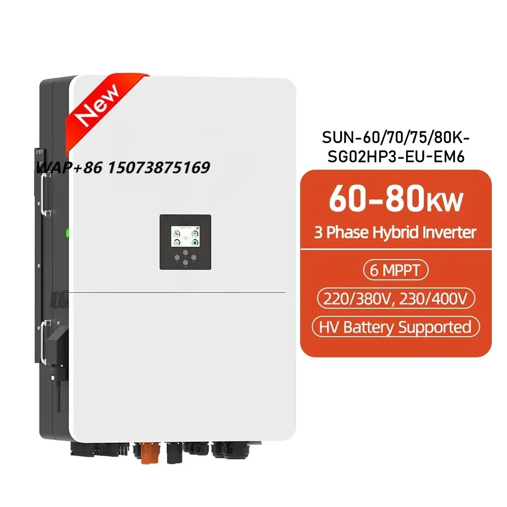 Deye SUN-80K-SG02HP3-EU-EM6 Hybrid Inverter Deye 60KW 75KW 80KW 3-Phase Solar Energy Inverter with High Voltage Lifepo4 Battery