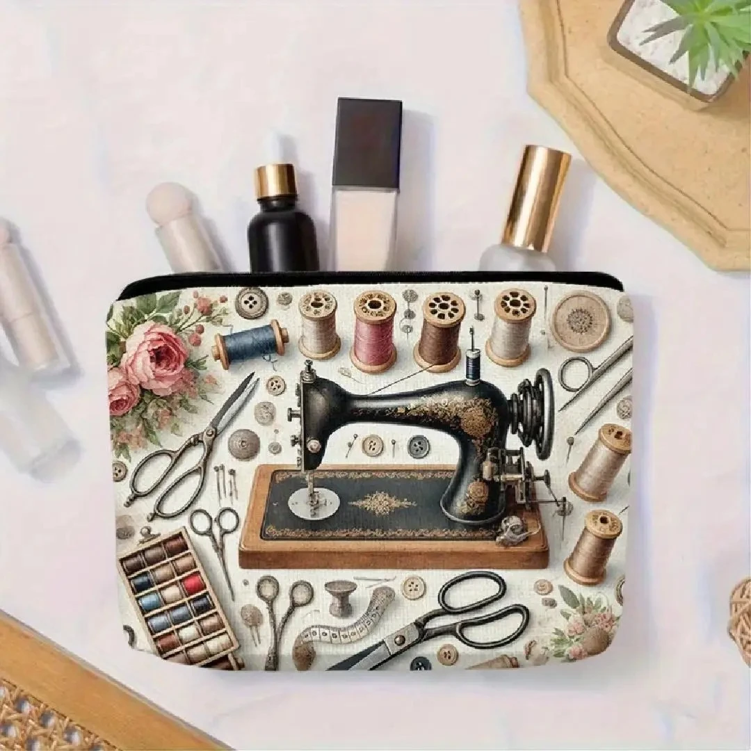 A Handmade Sewing Tool Cosmetic Bag - Cute Multifunctional Zipper Pouch for Women, Jewelry Storage Bag