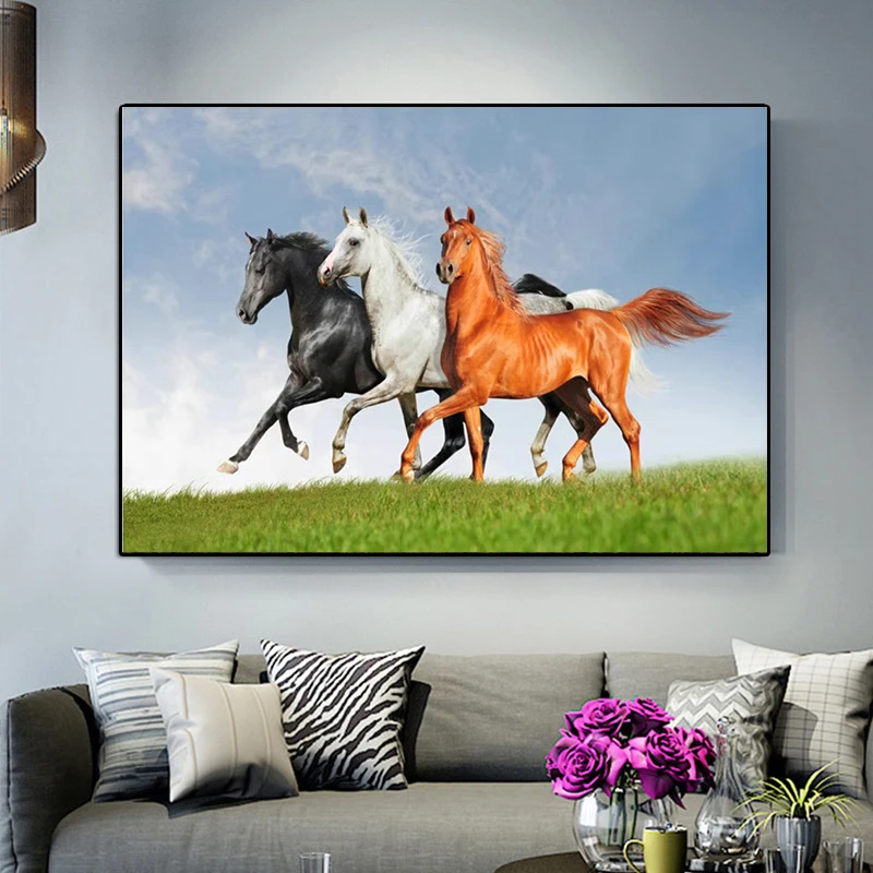 Animal 5D Diamond Painting, Horse Diamond Cross Stitch Kit on The Grassland, Friend Birthday Gift Home Hanging Painting