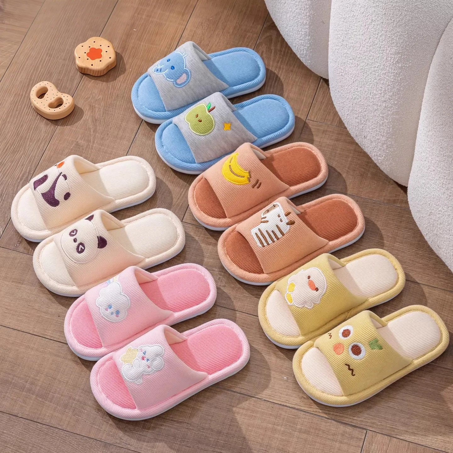 Kids'Slippers Cartoon Peep Toe Fashion Flat Autumn Shoes For Children Anti-slip Soft Bottom Home Slipper Pink Blue Size 24-35