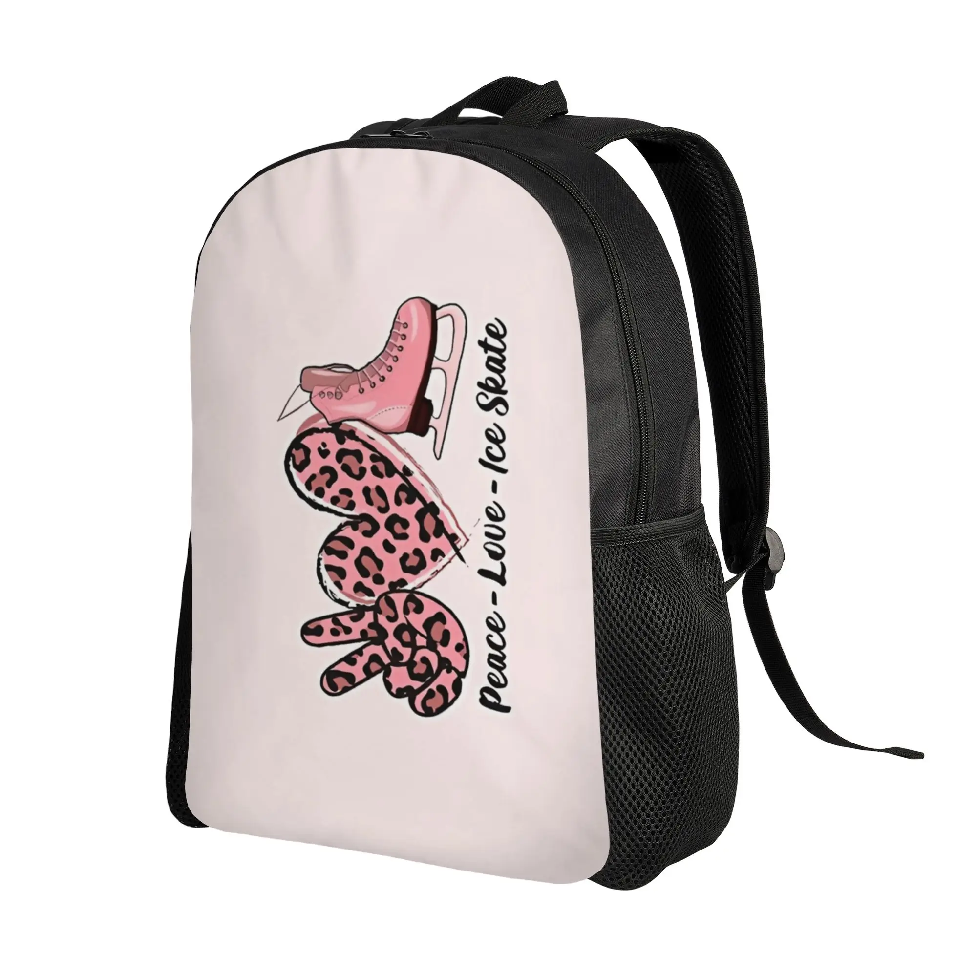 Back to school season Peace Love Ice Skate Ice Skating Figure Skating for women Rucksack  High School Students Light Backpack