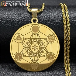 Metatron Archangel Angel Seal Necklace Men Sacred Geometry Solomon Stainless Steel Gold Color Pendant Necklaces Jewelry N3055S08