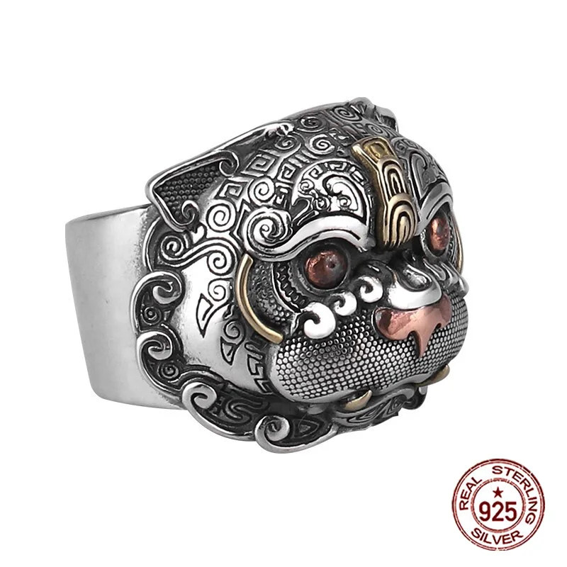 

S925 Sterling Silver Ring Crown Lion Ring Original Design Hegemonic punk style hip-hop fashion