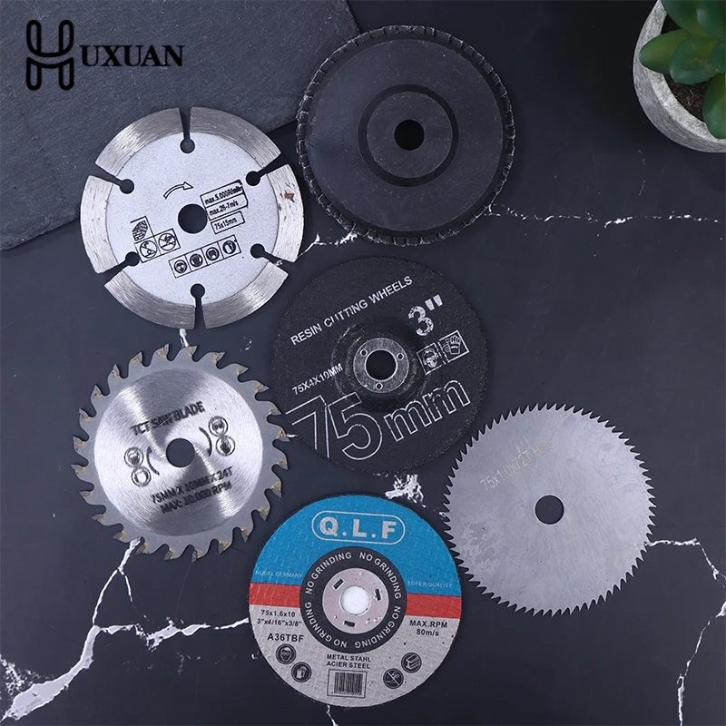 

7Pcs 3-Inch Circular Saw Blade Set With 75mm Grinding Disc - Durable Steel Structure, Including Chain Saw Disc Blades