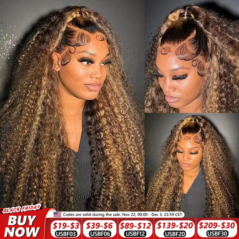 Highlight Honey Blonde Deep Curly Transparent Lace Front Human Hair Wigs 13x4 13x5 13x6 Ombre Color Deep Wave Frontal Wigs