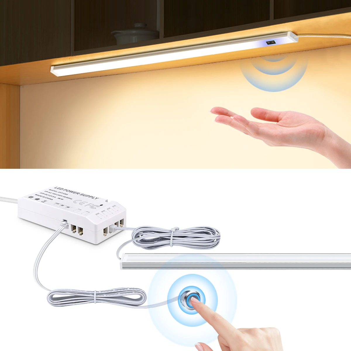 

Under Cabinet Led Light Motion Sensor with Hand Sweep Switch，Touch Light Closet Sensor Bar Light Led Kitchen Under Furniture