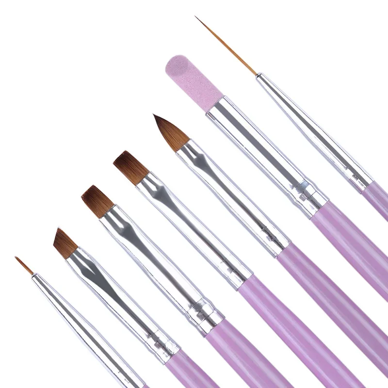 

7 PCS Combination Nail Art Brush Set French Liner Dotting Acrylic Builder Flat Crystal Painting Drawing Carving Pen For Gel