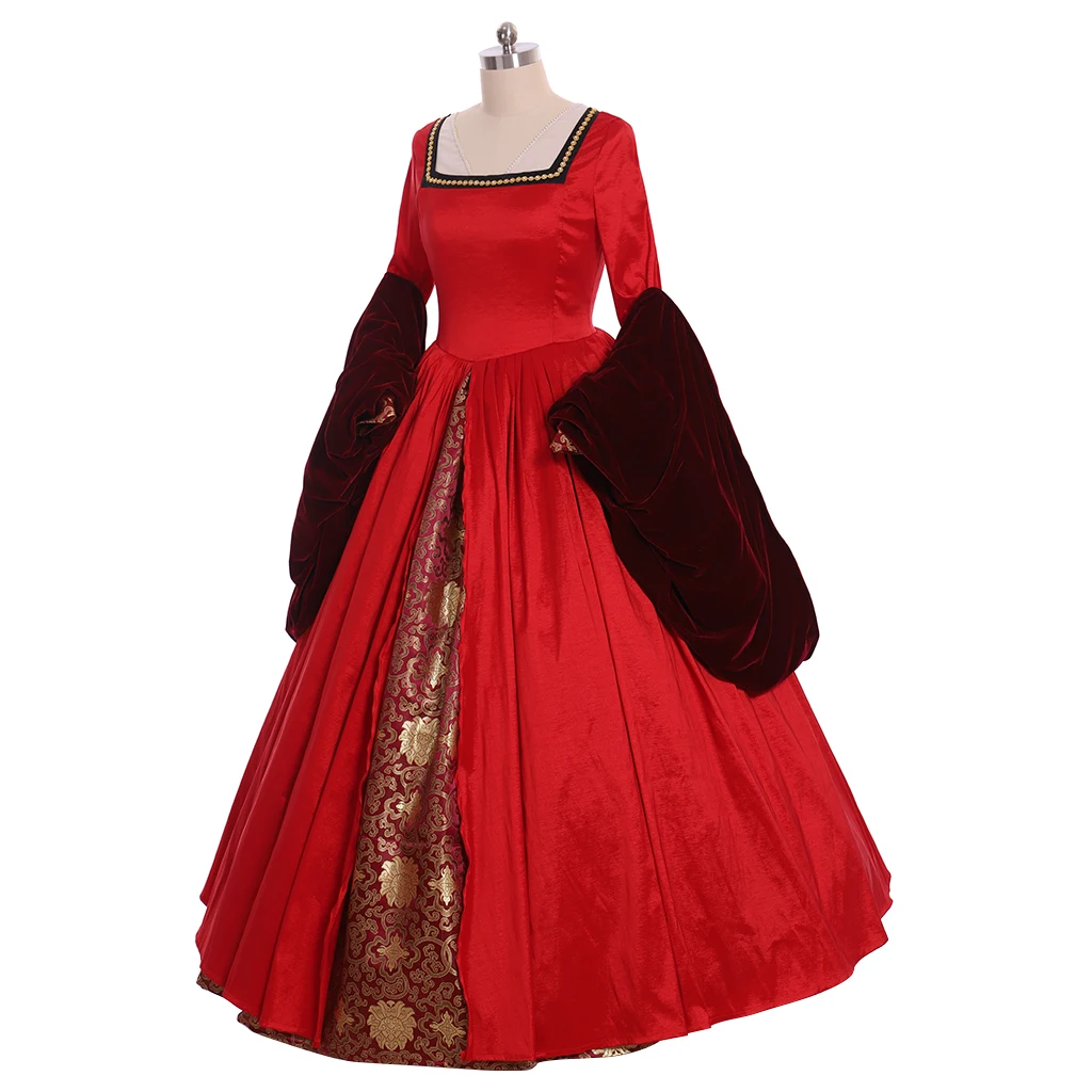 Anne Boleyn Cosplay Red Dress Tudor Queen Elizabethan Costume Medieval Victorian Court Royal Ball Gown