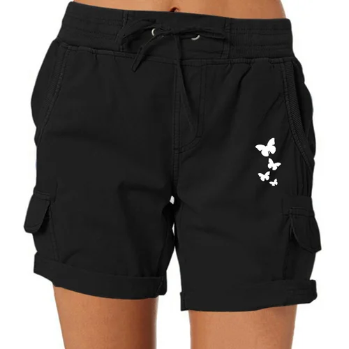Imagen 2 del producto Pantalones cortos deportivos con estampado de mariposa para mujer, Shorts Cargo de talla grande, verano, 2024