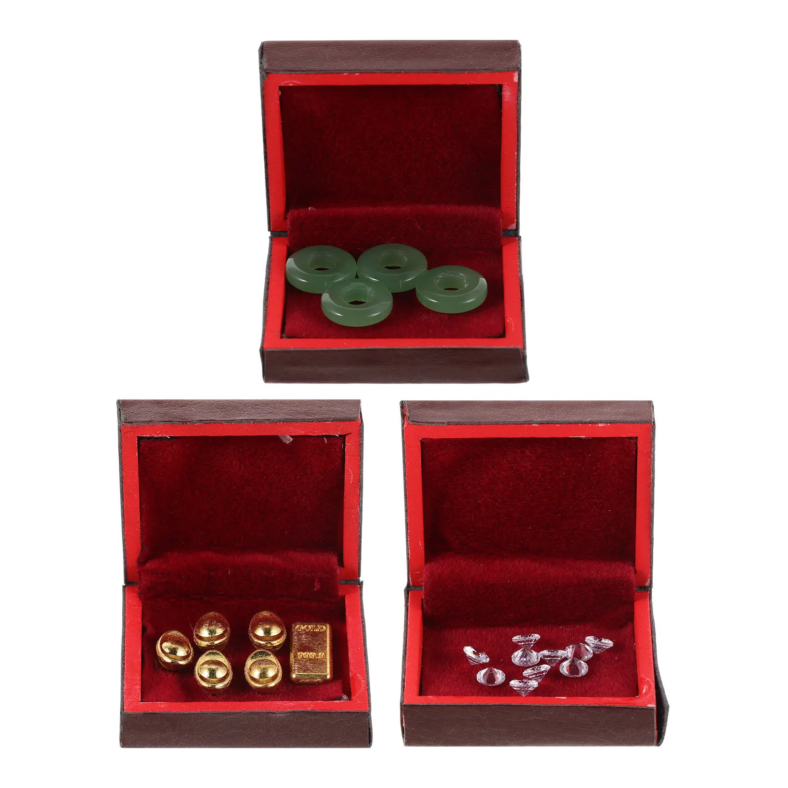 

3Pcs Miniature Jewelry Box Dollhouse Wood Finish Treasure Organizer for Mini Bracelets Necklaces Tiny Trinkets Dollhouse