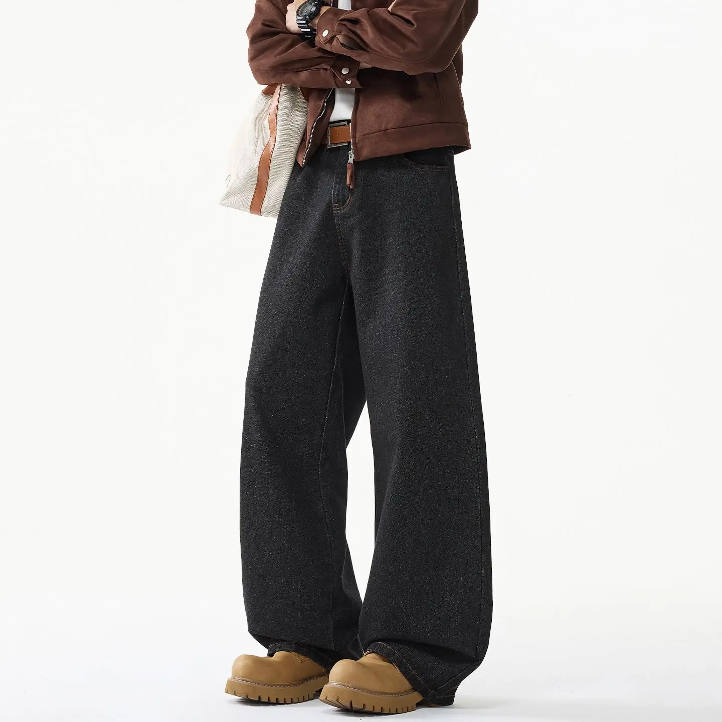 Leopard Elastic Waist Men and Women Casual Loose Wide Leg Pants Autumn New High Street Y2K Korean Cityboy Casual Black Jeans