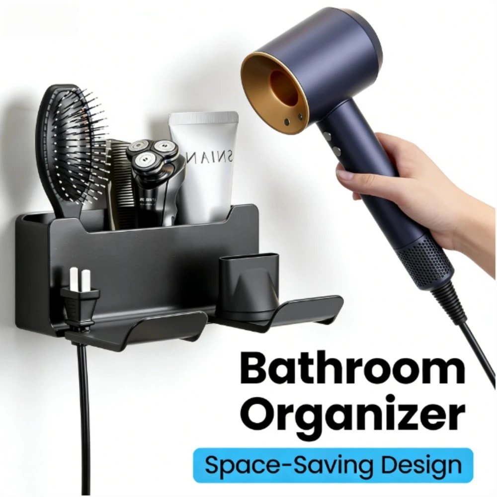 

Bathroom Hair Dryer Holder Wall Mounted No Drill, Space-Saving Organizer with Sturdy Construction for Home Use