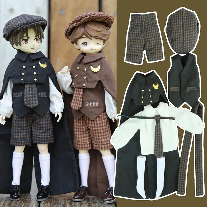 Blyth Doll Clothes Hat Shirt Pants Tie Vest Sock Vintage British Style Cape Set For Ymy, Ob22, Ob24 Doll Accessories Boys Girls