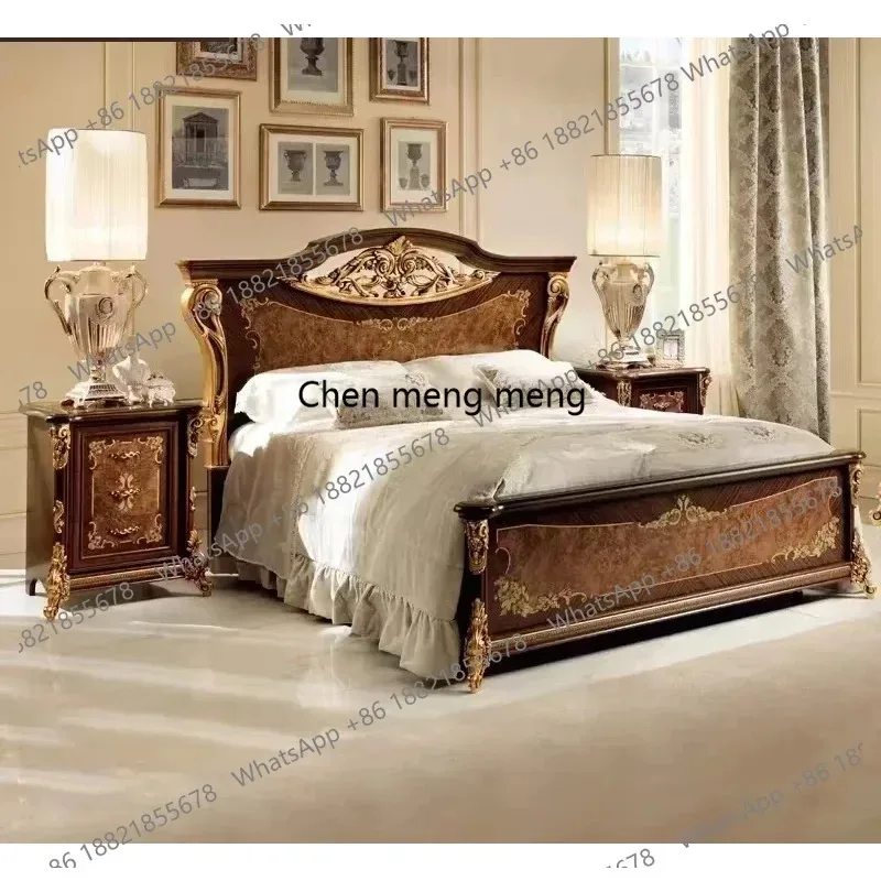 E136  Sales Classic Antique Wood Bedroom Furniture Set Wood Bedroom Set King Bed Luxury Royal Gold Brown Bedroom Furniture Set - view 3