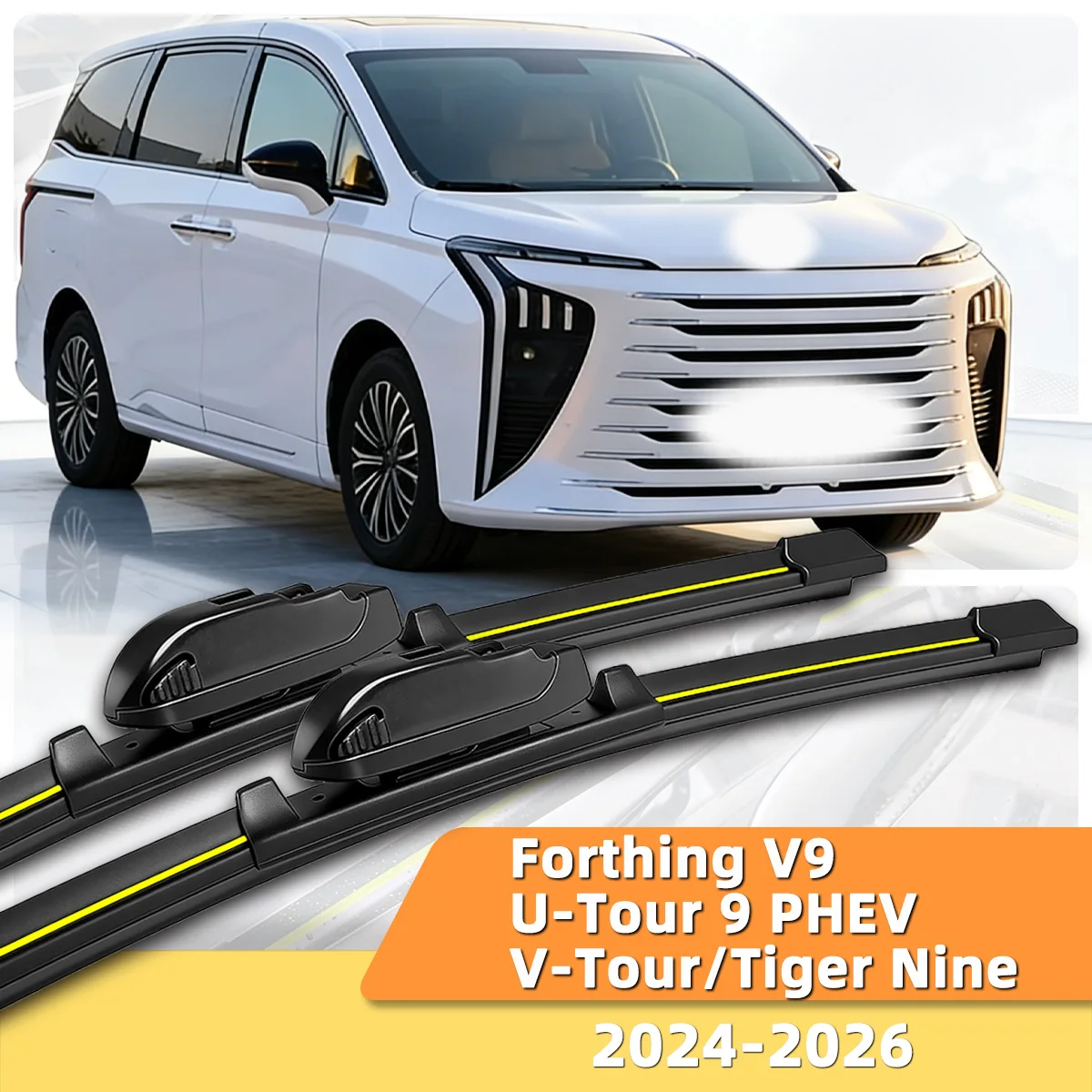 

2PCS Car Wiper Fit For Dongfeng Forthing V9/U‑Tour 9 PHEV/V‑Tour/Tiger Nine (2024-2026)Natural Rubber Strip Boneless Front Wiper