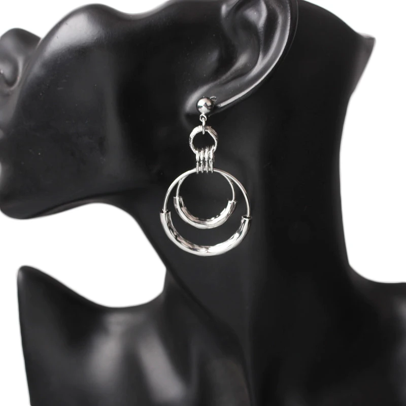 Double Metal Tube Dangle Earrings For Women Hollow Round Geometric Earrings Fashion Jewelry Statement Earrings Gifts