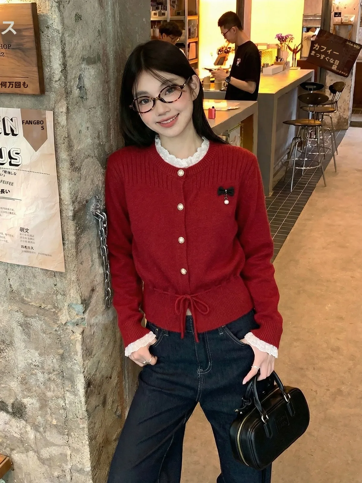 

Красный вязаный свитер-пальто женский, приталенный, зимний, в корейском стиле, с поясом, новогодняя одежда, мягкий, средней длины